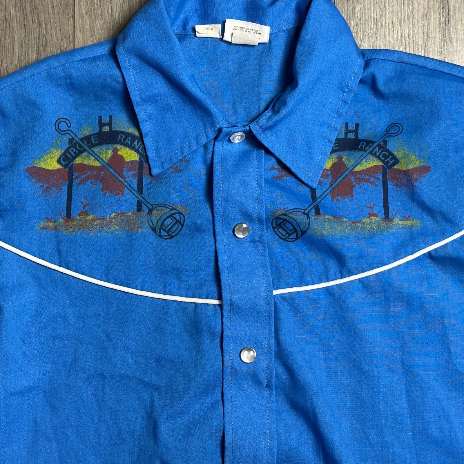 Montgomery ward VTG pearl snap button ranchwear dress shirt 16 Blue - Image 3