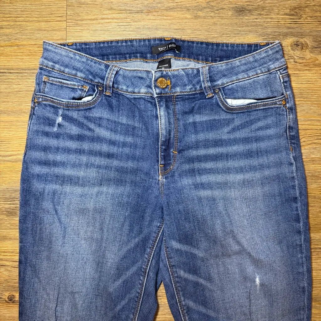 NWOT White House Black Market Skimmer Dark Blue Skinny Jeans Distressed Size 10 - Image 2