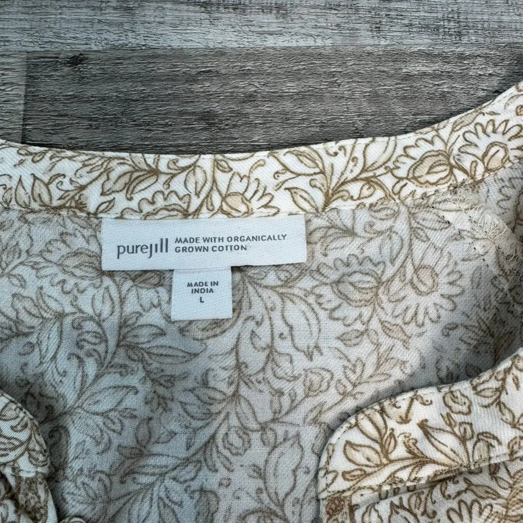 J Jill Pure Jill beige paisley floral 3/4 sleeve top button detail size large Q8 - Image 3