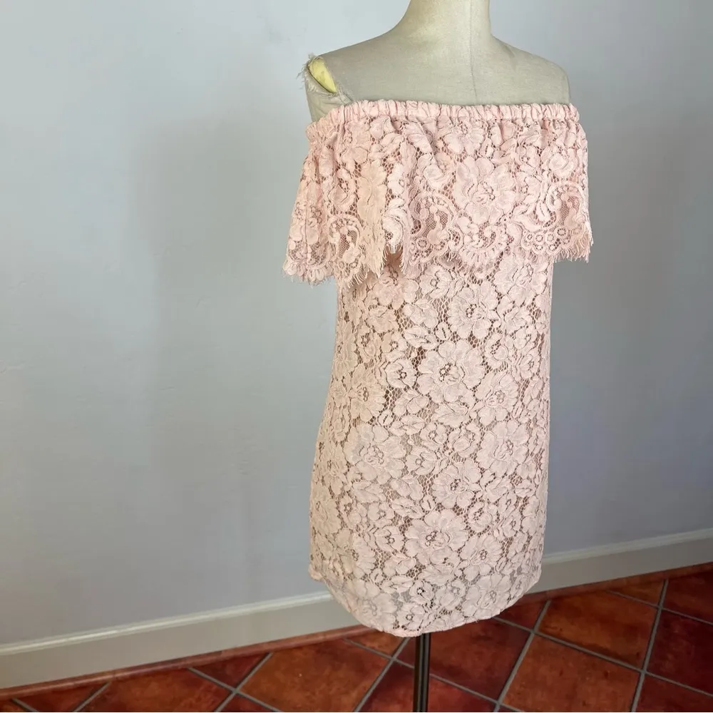 WAYF Blush Lace Off Shoulder Mini Dress - Image 3