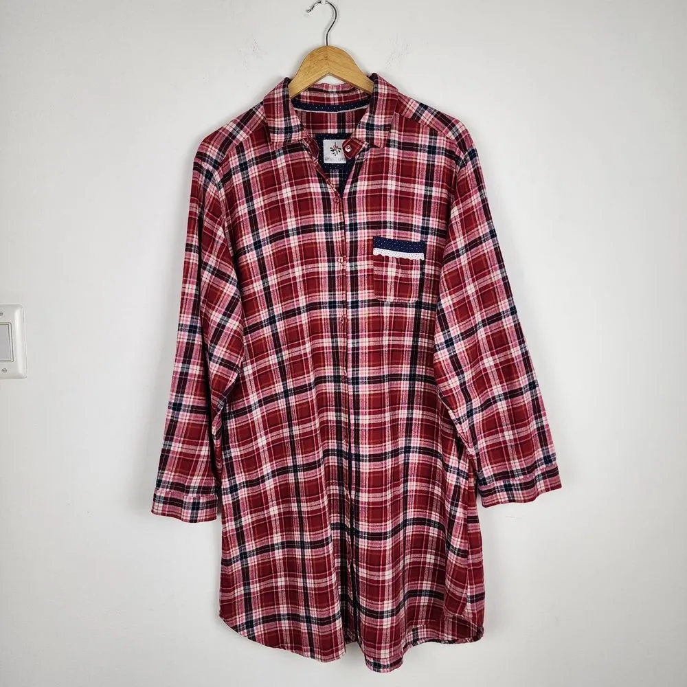 M&S Marks & Spencer Flannel Plaid Nightshirt Cotton Sleepshirt Size US 12 Large Pink - Image 3