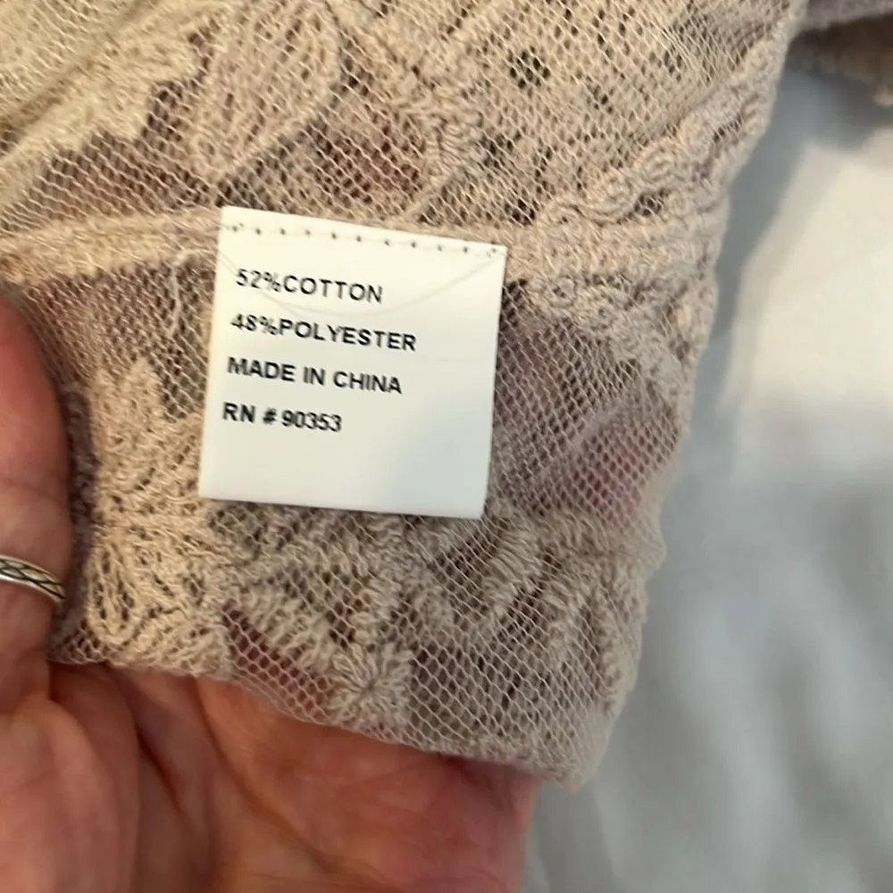 NWT Rebellion szS “oatmeal” color long lace embroidered vest cover up kimono - Image 5