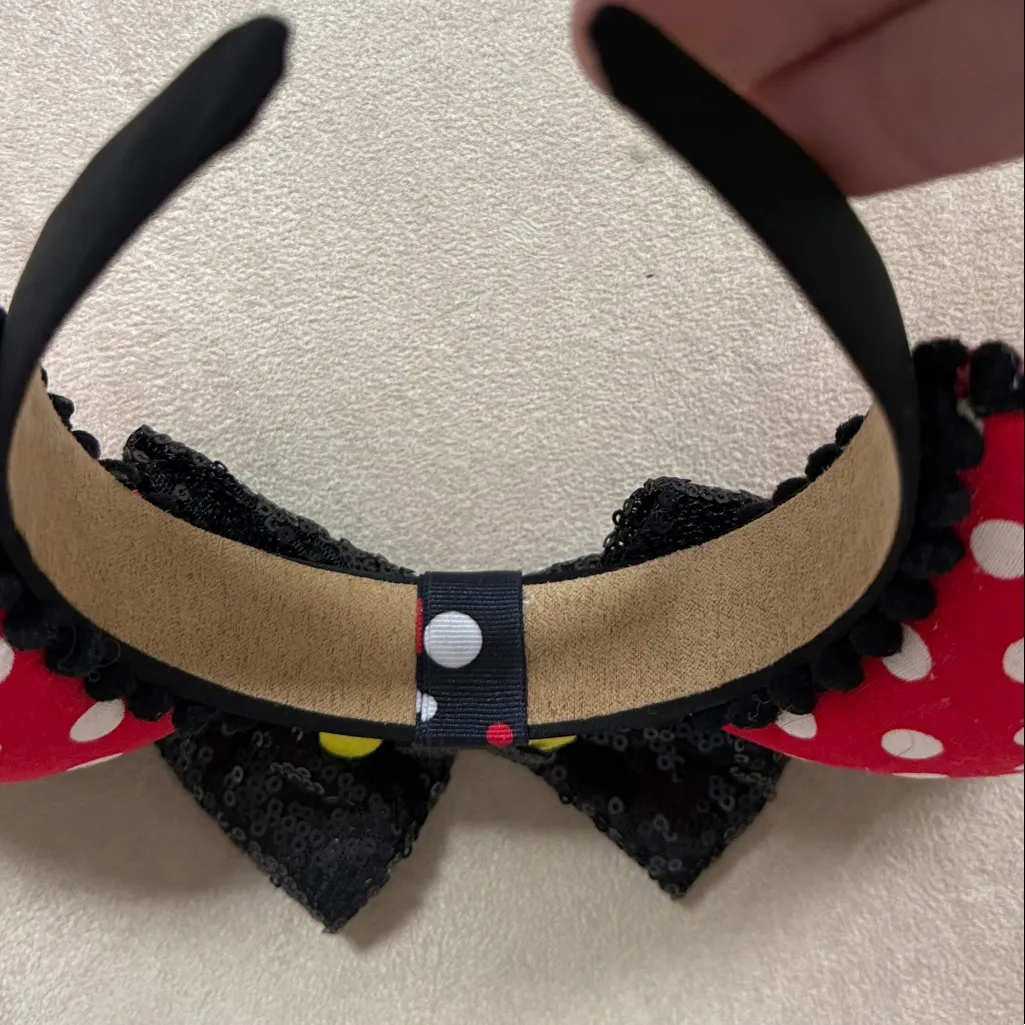 Disney's Polka Dot Minnie Mouse Ears Headband with Black Sequin Bow Red - Image 6