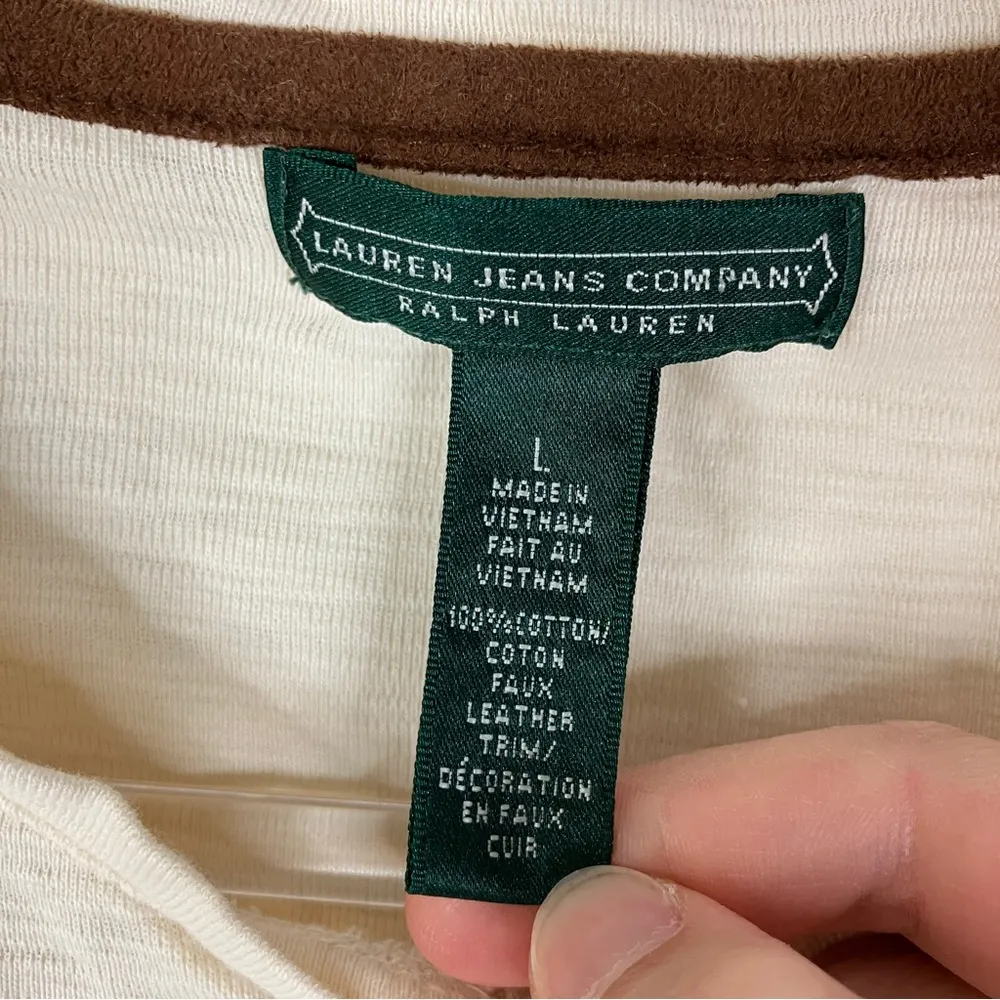 Ralph Lauren | Lauren Jean Company Cream Rolled Sleeve Western Flare Henley Tee - Image 4