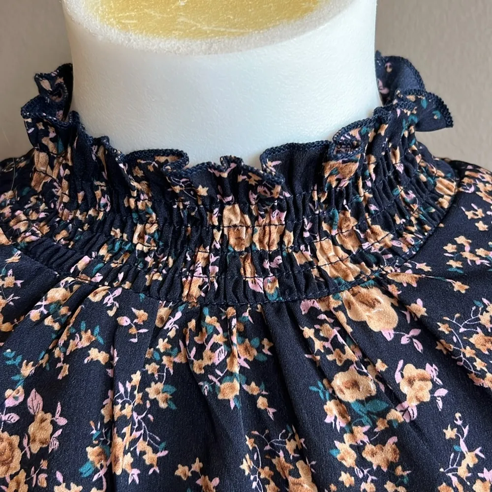 SHEIN Curve Navy Print Flutter Sleeve Stretch Smocked High Neck Top Size 4X - Image 4