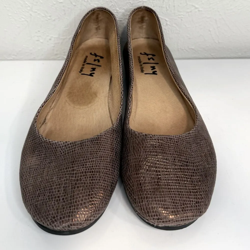 French Sole Brown Leather Gold Shimmer Ballet Zeppa Wedge Slip - Image 2