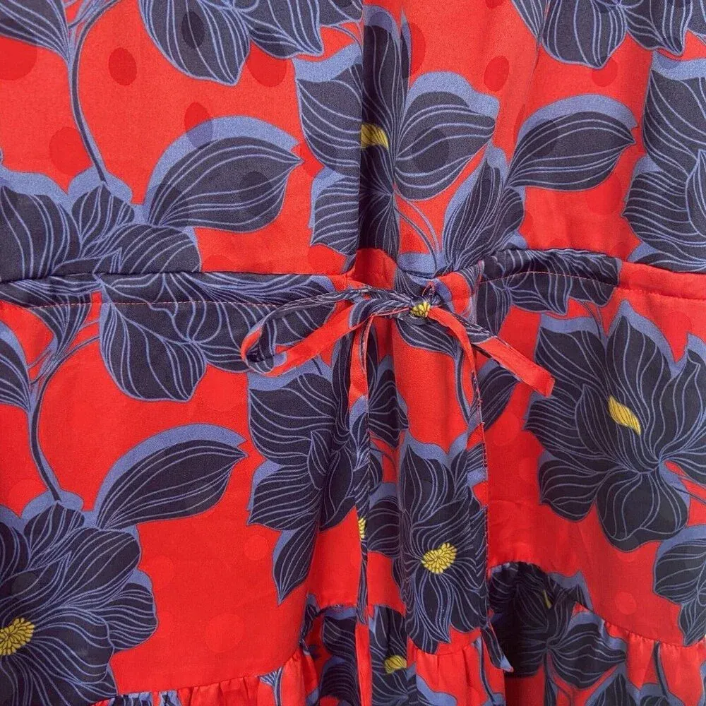 Draper James Martina Mini Dress in Magnolia Jacquard‎ Dot Size XXL Red Floral - Image 5