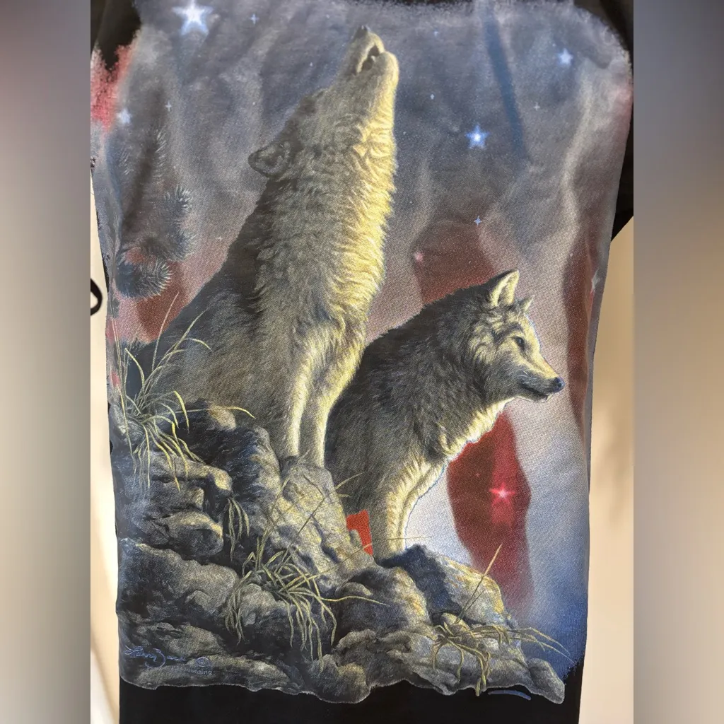 Vance Biker Wear Tee XL Black Howling Wolves Graphics Lace Up Shoulder Stretch - Image 6