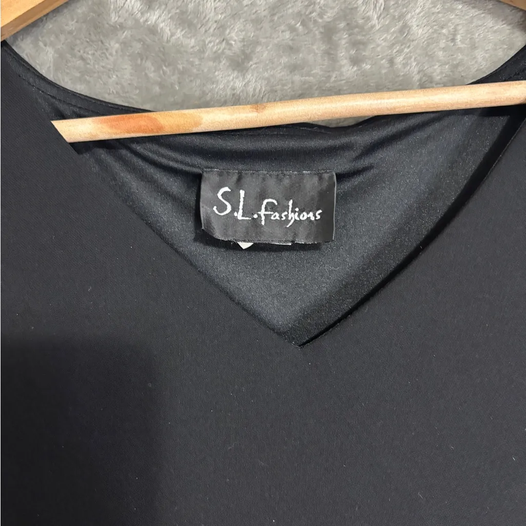 SL Fashions Midi Dress Black Sz 16 Floral Vtg 90's Y2K Whimsgoth Wedding Party - Image 5