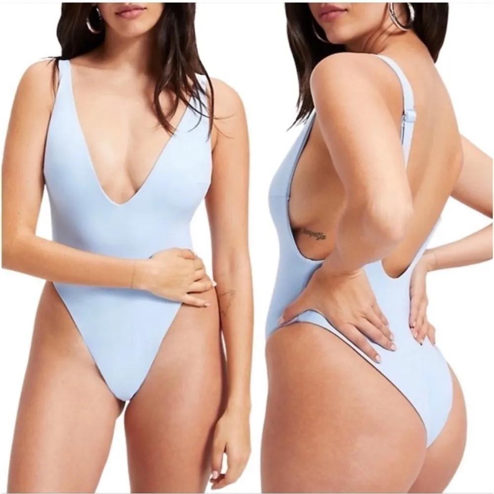 Good American Sky Blue Plunge V-Neck One Piece Swimsuit Size 6 XXXL 3X NWT - Image 2
