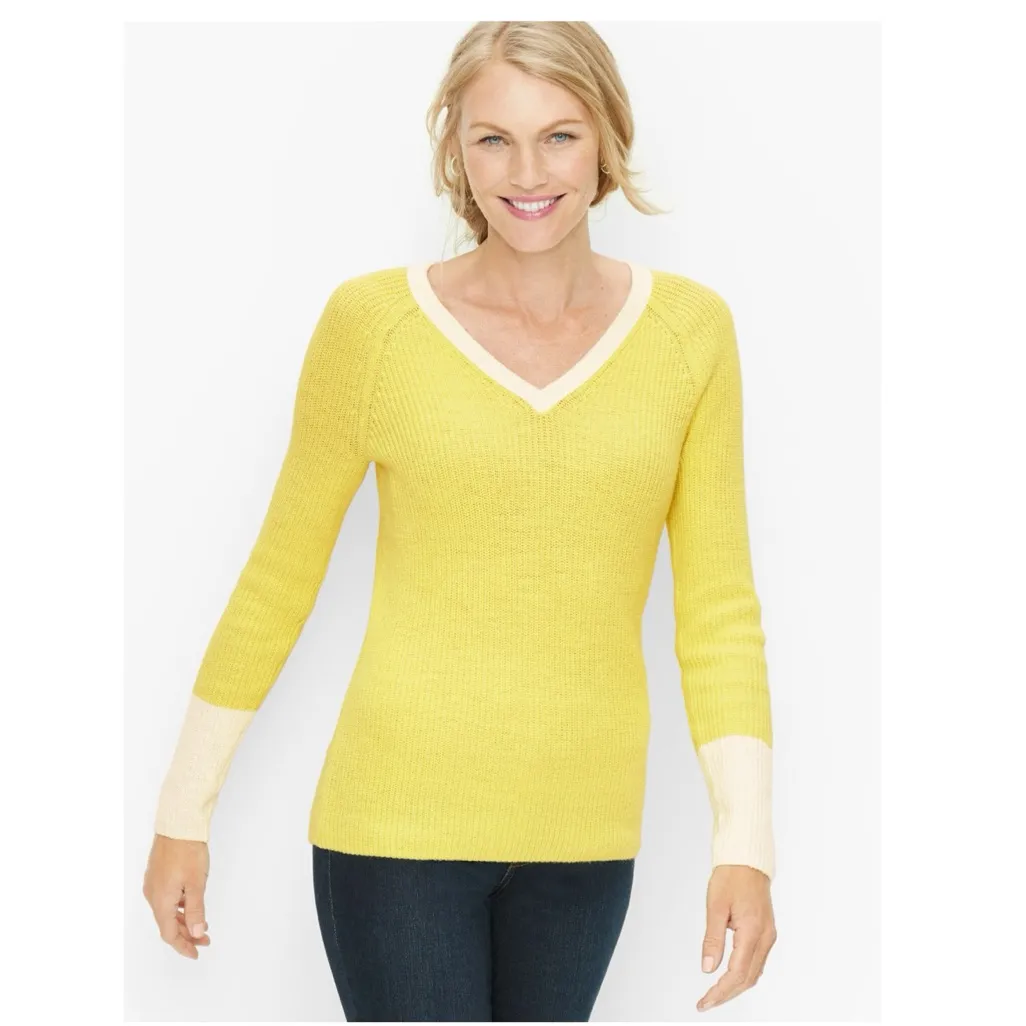 NWT TALBOTS V-NECK PULLOVER - TIPPED COLOR  YELLOW CHIFFON - Image 2