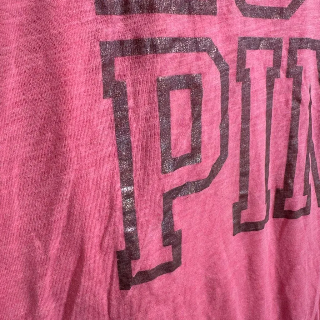 PINK Victorias Secret Vintage Y2K Hot Pink V Neck Love Pink Top Medium - Image 4