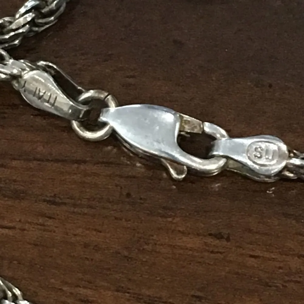 Sterling Silver 925 Marcasite Outlined Mother of Pearl Pendant and Rope Necklace - Image 7