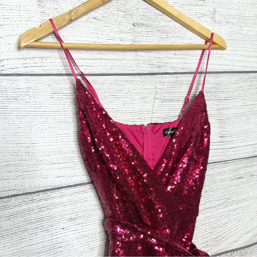 Crystal Doll Sparkling Pink Sequin Mini Romper Size XS Glam Valentine’s Day Belt - Image 4