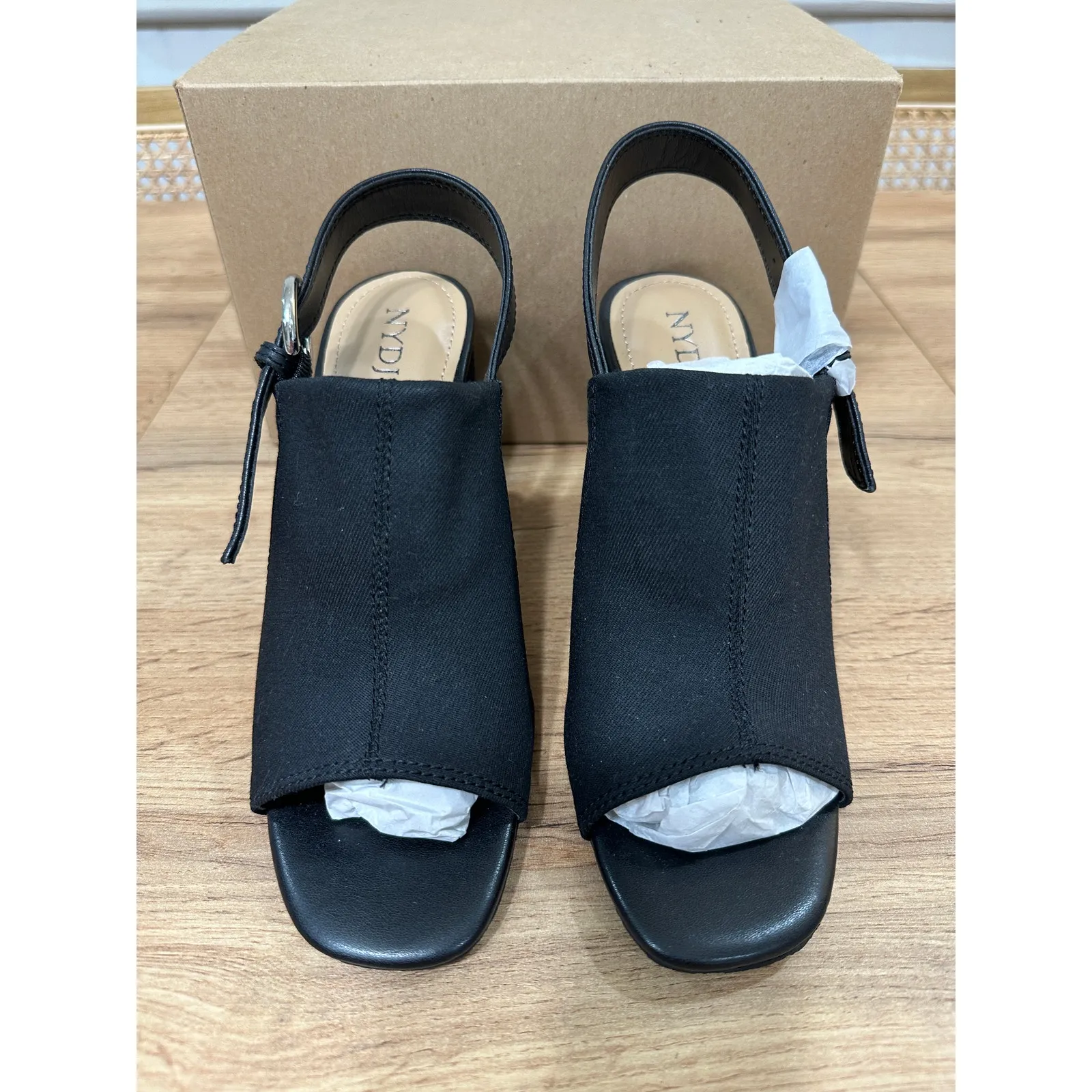 NYDJ Lyssa Block Heel Sandals Indigo Blue List Denim Size 6.5 NWOB Memory Foam - Image 5