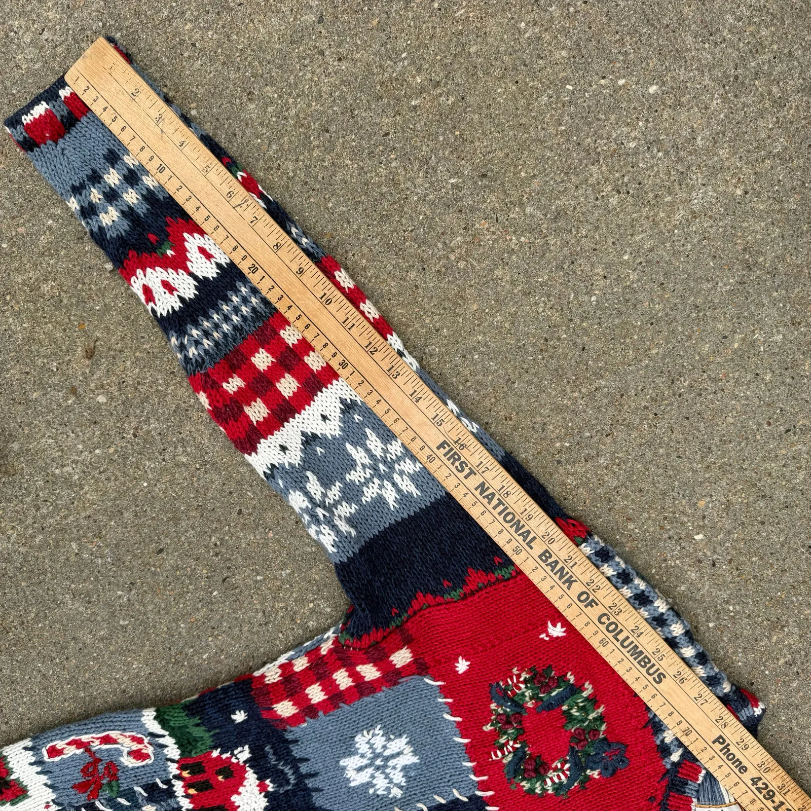 VTG Y2K Heirloom Collectives Mixed Media Patchwork Fair Isle Christmas Cardigan Red Size M - Image 6