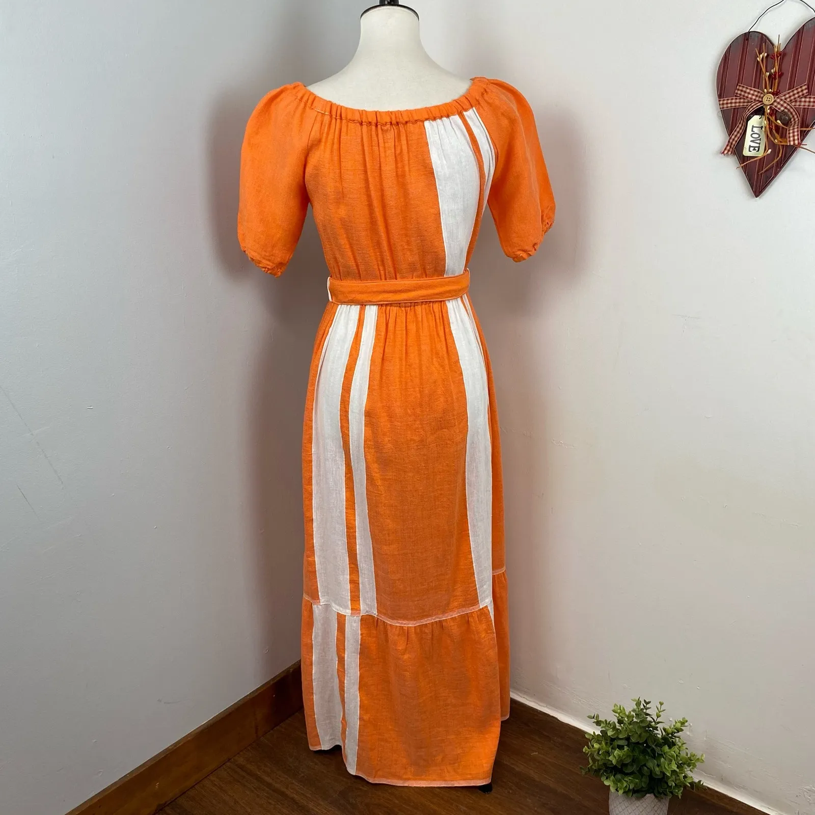 LemLem Hand Crafted Zoya Orange Stripe Maxi Short Sleeve Beach Dress Small NEW - Image 5