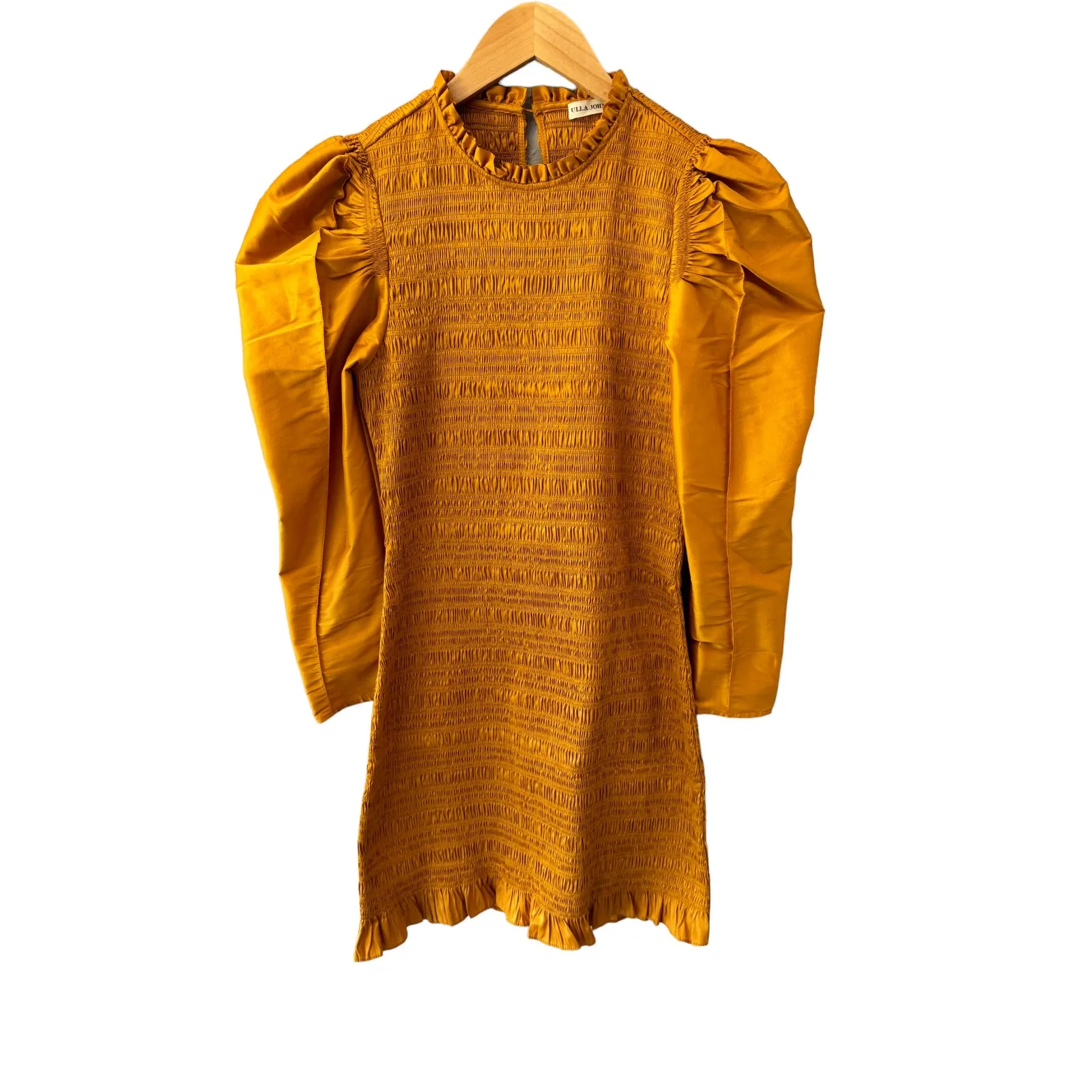 Ulla Johnson Aurele Dress Mustard Shirred Taffeta Mini Dress US‎ 6 / Medium - Image 4