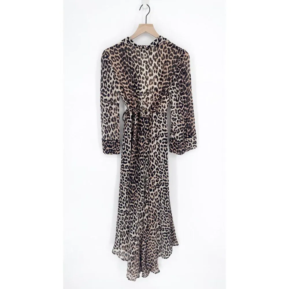 GANNI Mullin Georgette Leopard Print Wrap Maxi Dress Brown Women's 36 US S NEW - Image 8