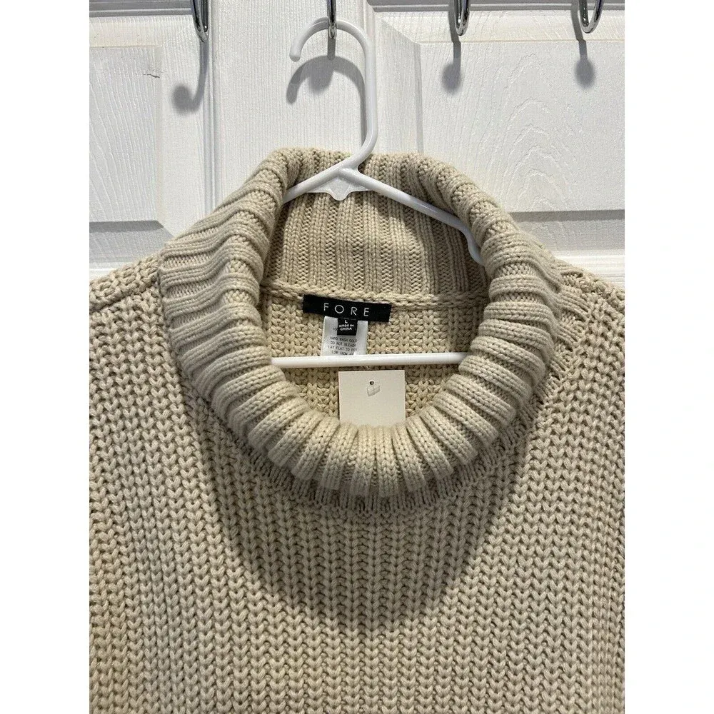 Fore Womens Beige Knit‎ Sleeveless Comfy Turtleneck Sweater Vest L Large NWT - Image 3