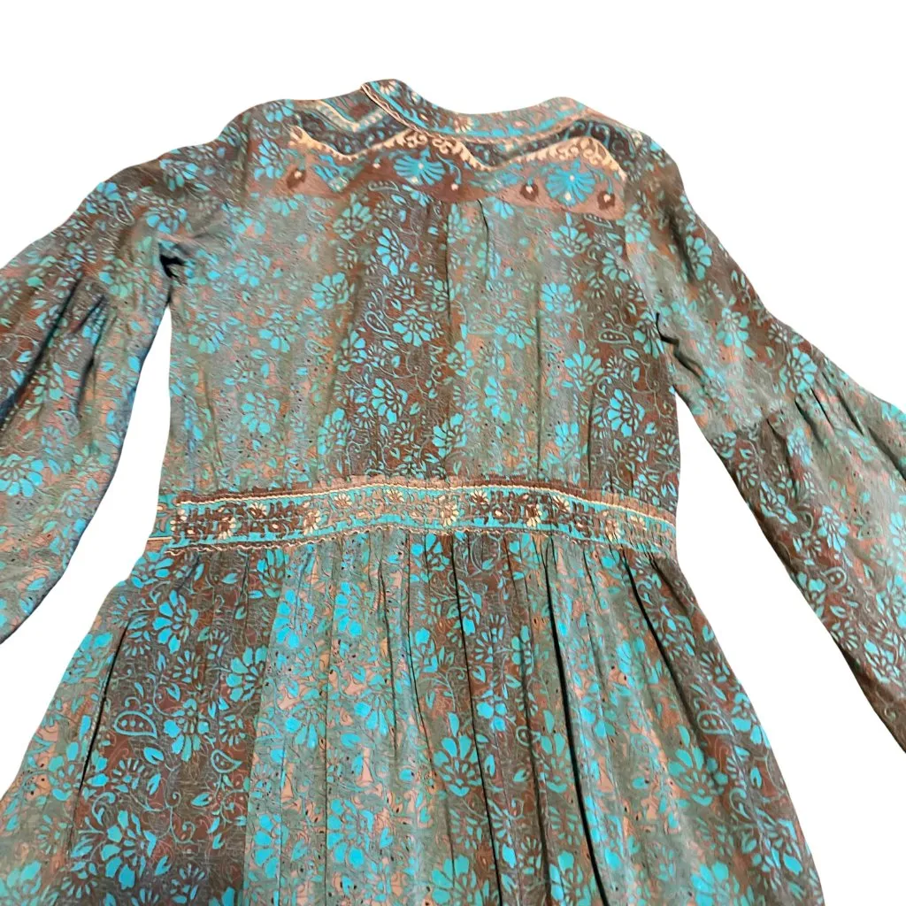 SweetSalt Long Length Bohemian Boho Maxi Dress Fall Colors Bell Sleeves Size 4 Blue - Image 10