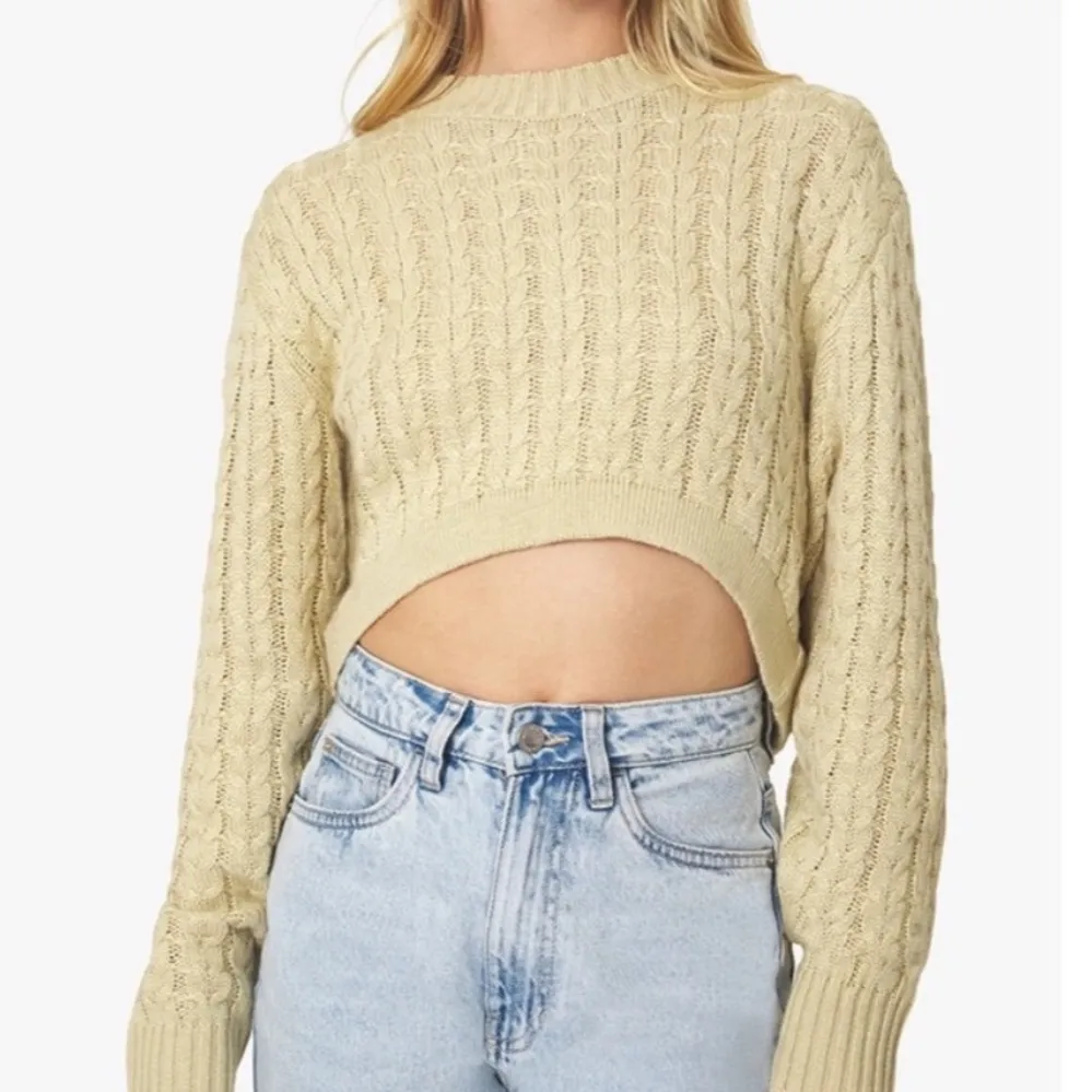 DANIELLE BERNSTEIN We Wore What Cable Knit Tan Cropped Sweater - Image 2