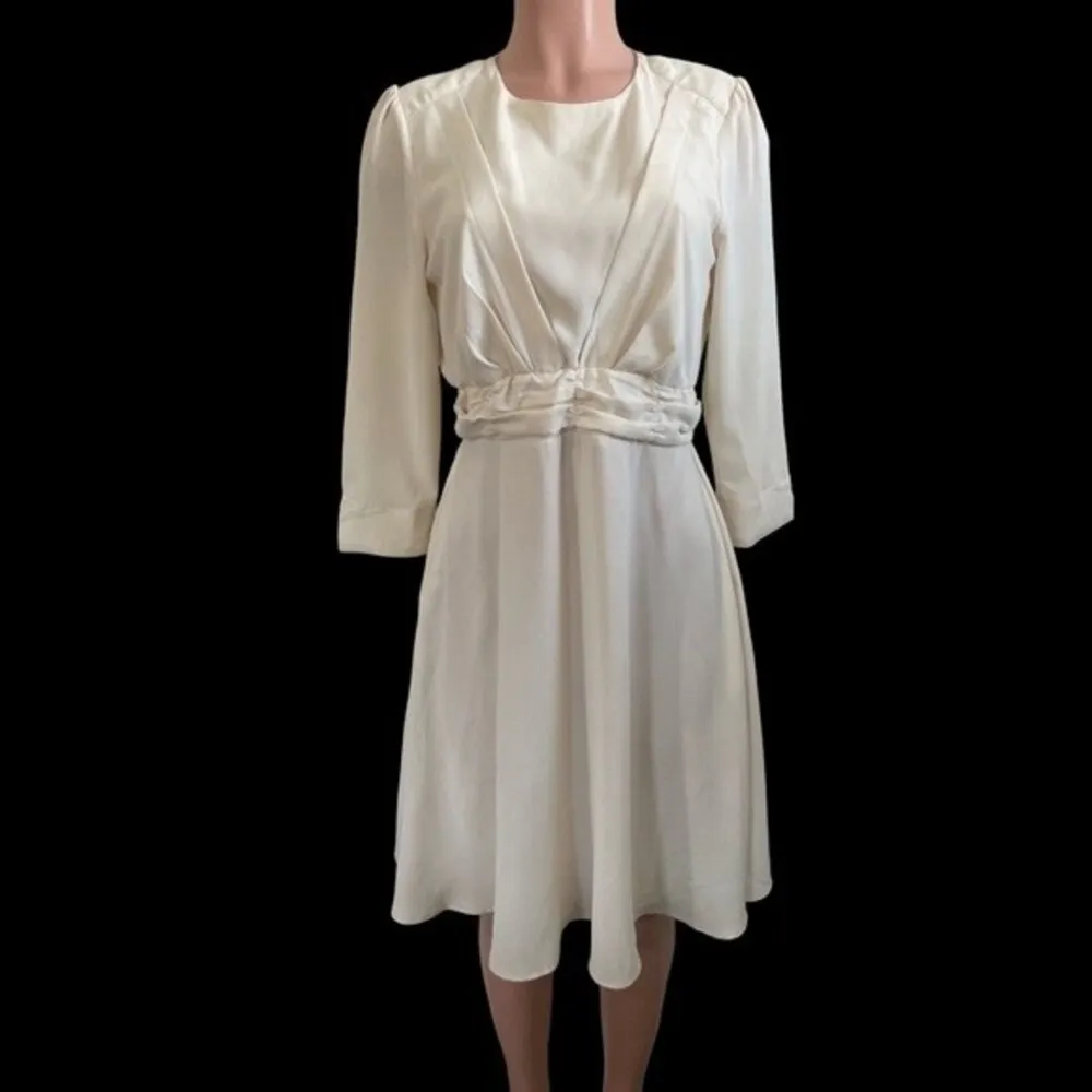 Roolee Ivory Dress Size MEDIUM with 3/4 Sleeves | Shirred Waist |Yoke Detail Top - Image 11