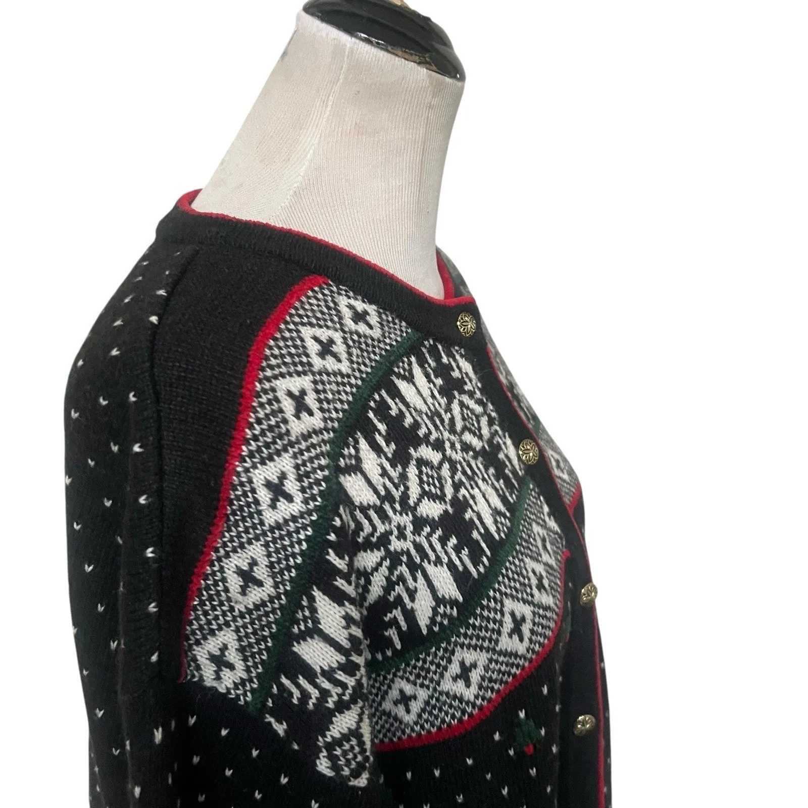 Koret Vintage Christmas Cardigan Sweater size Medium Fair Isle Snowflake Granny Blue - Image 6