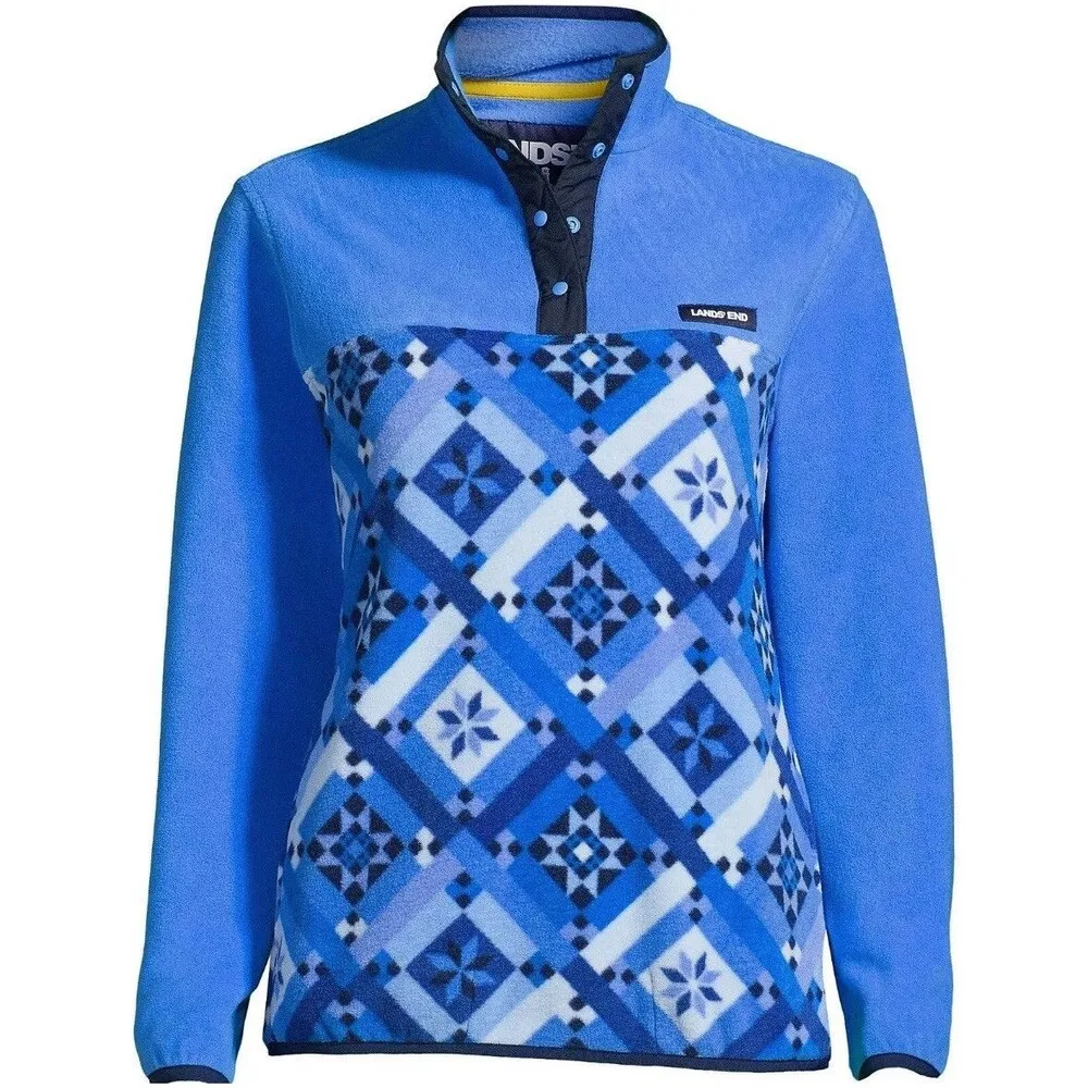 LANDS' END HERITAGE FLEECE SNAP NECK PULLOVER JACKET TOP WOMENS PLUS 2X Blue - Image 6