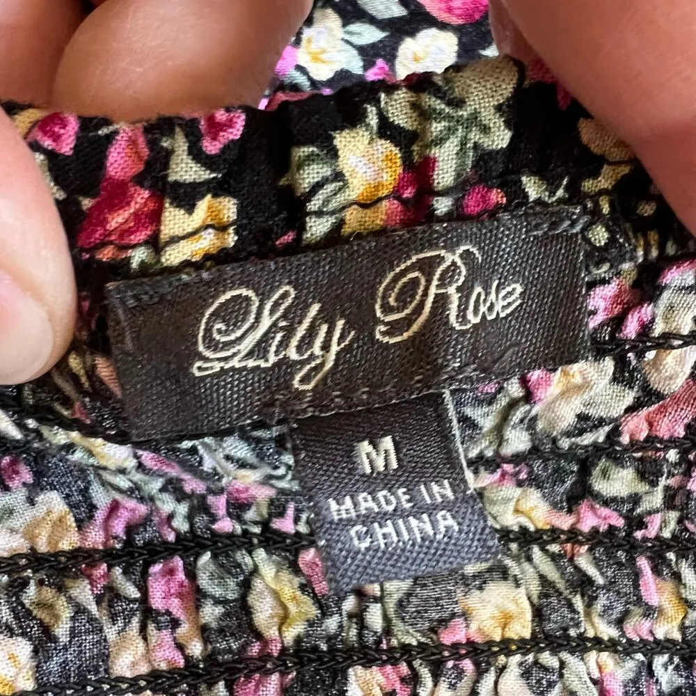 Lily Rose Womens Flounce Smocked Mini Dress Floral Spaghetti Strap Medium - Image 8