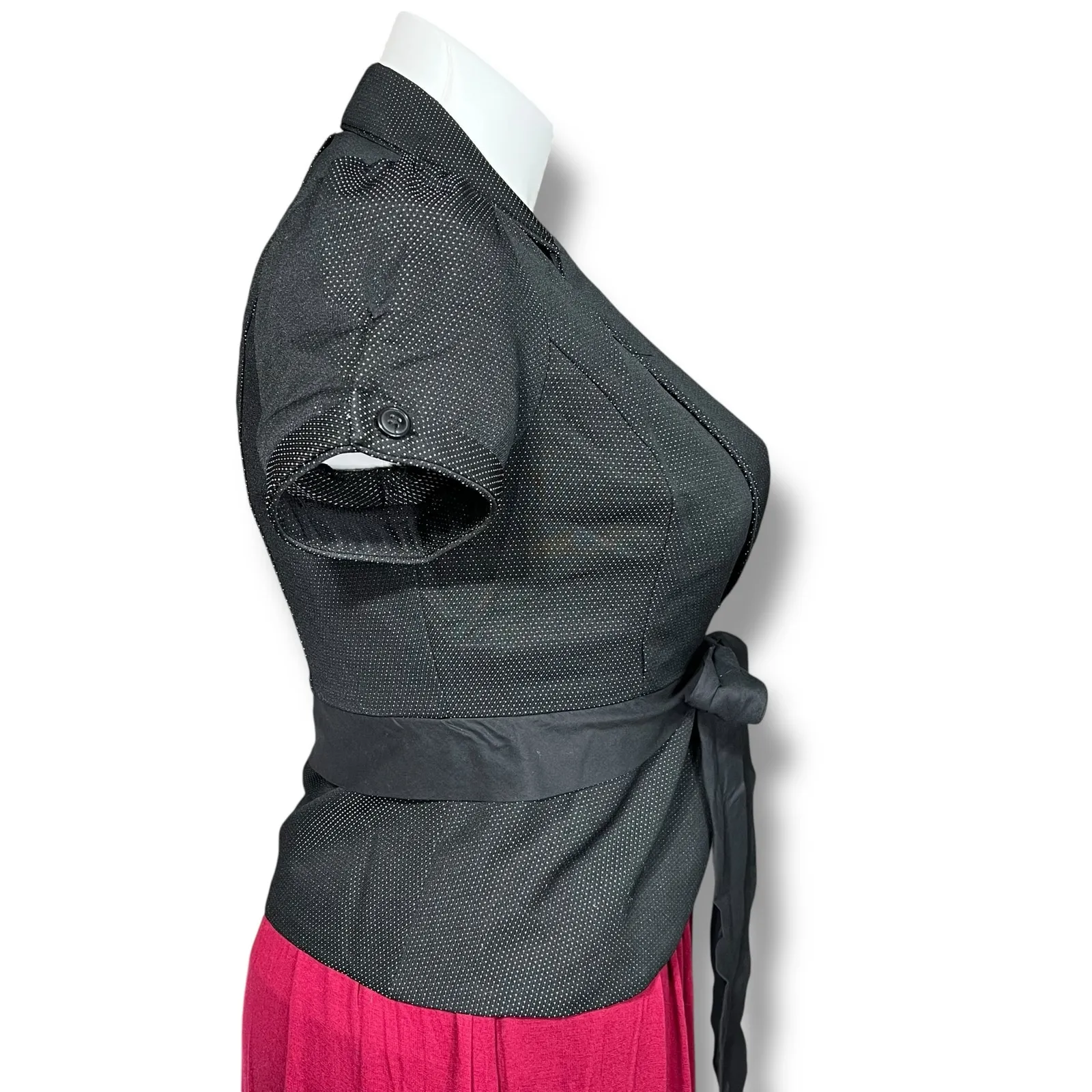 Y2K Stooshy Womens Blazer Suit Jacket Short Sleeve Tie Closure Polka Dot XL Black - Image 2