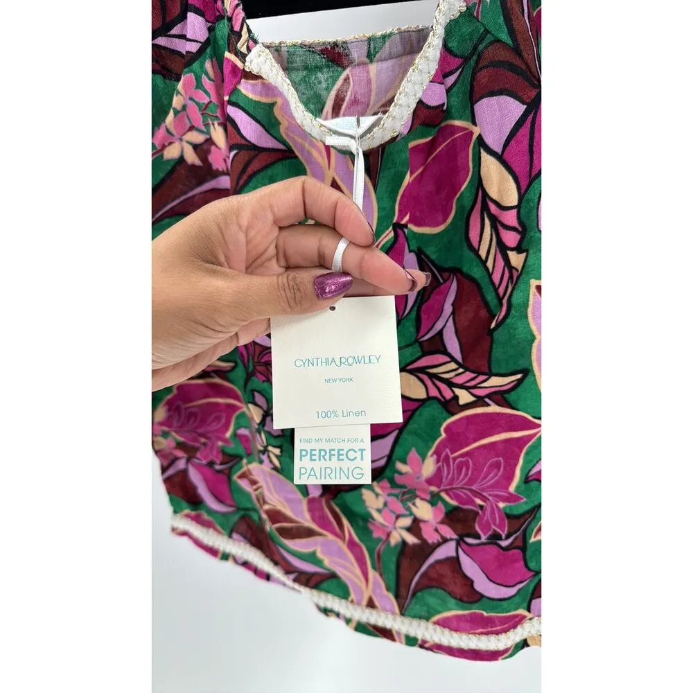 Cynthia Rowley tropical semi cropped linen puff sleeve on off shoulder top - Image 7