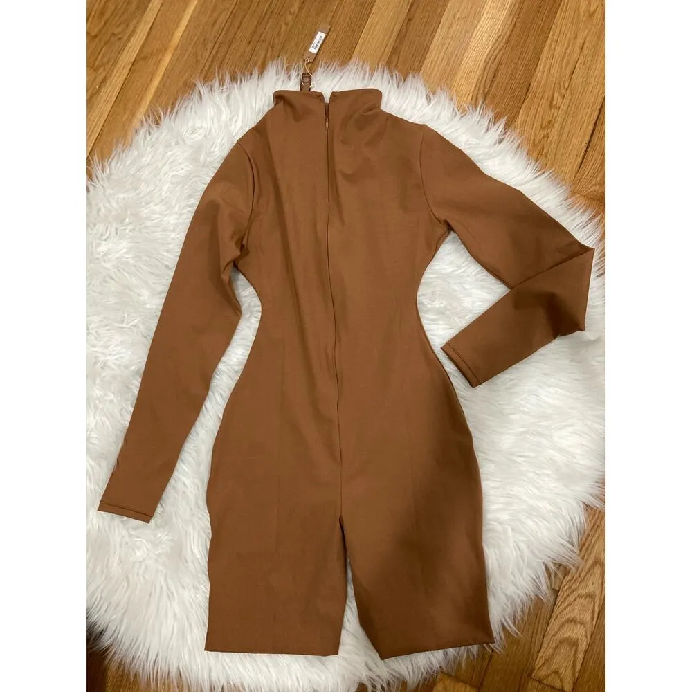 SKIMS Size Small ALL-IN-ONE LONG SLEEVE MID THIGH ONESIE CARAMEL NWT Jumpsuit - Image 6