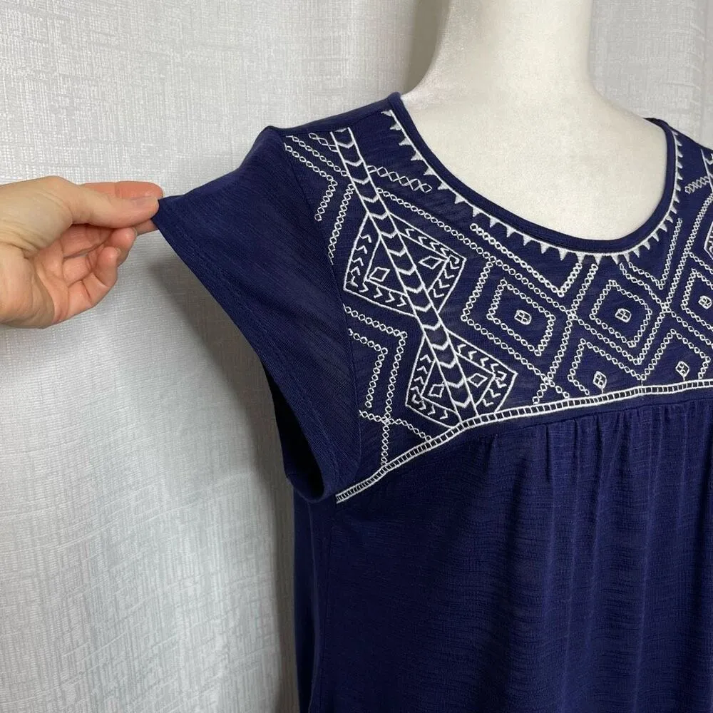 Cable & Gauge  Embroidered Slub Knit Blouse (blue) - Large - Image 5