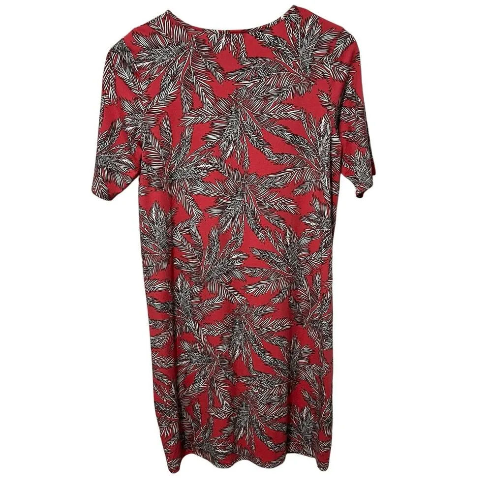 J Jill Wearever Collection Shift Dress Size S Pink Palm Tree Hawaiian Soft Knit - Image 2