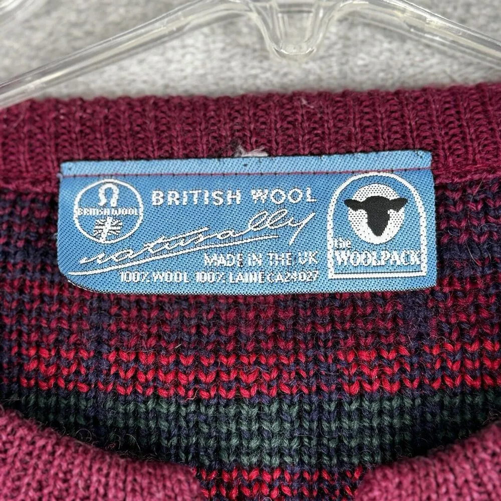 British Wool Sweater Women Large Red Plaid Nordic Cardigan Boho Bohemian Vintage - Image 5