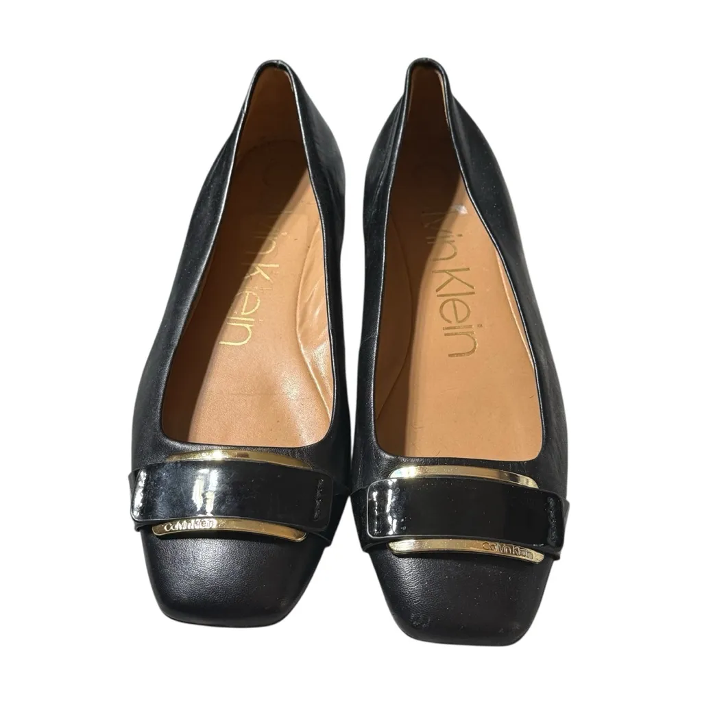 Calvin Klein 'Evaline' Women's Black Flats  W/ Gold Accents Shoe Size 10 - Image 2