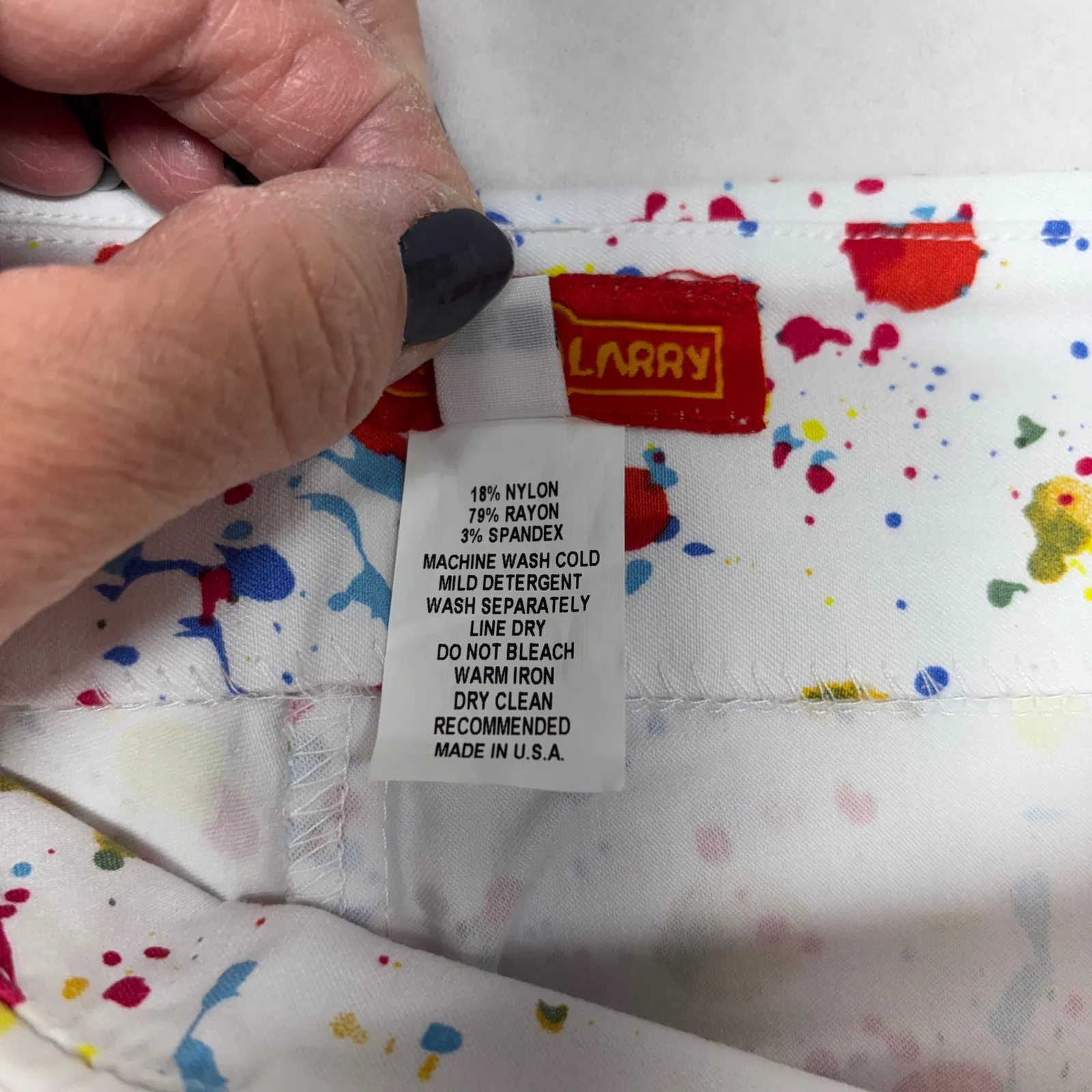 Krazy Larry Women's Size 8 Paint Splatter Pants Nylon Rayon Spandex Super Cute White - Image 3