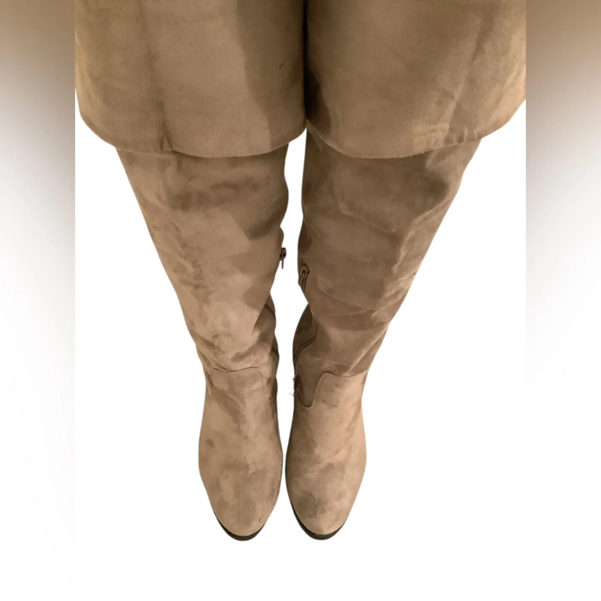 BAMBOO Over the Knee or Below the Knee Taupe Tan Faux Suede Boots. - Image 10