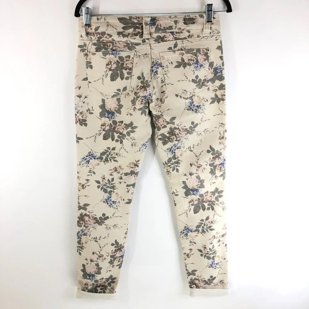 1st Kiss Womens Jeans Skinny Floral Roses Stretch Beige Size 5 - Image 2