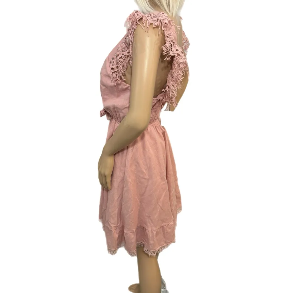 Peixoto Farrah Dress Womens Sz M Rose Pink Crochet Strap Tie Front MSRP $160 New Size M - Image 6