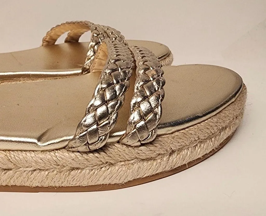 Stuart Weitzman Mykonos Gold Braided Espadrille Flatform Sandals Women’s Size 6 - Image 9
