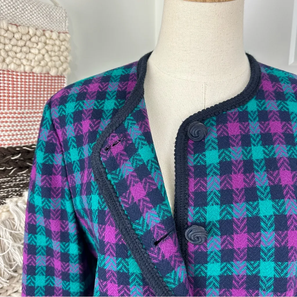 Vintage Pendleton Plaid Blazer Teal Purple Navy Sz 12 - Image 3