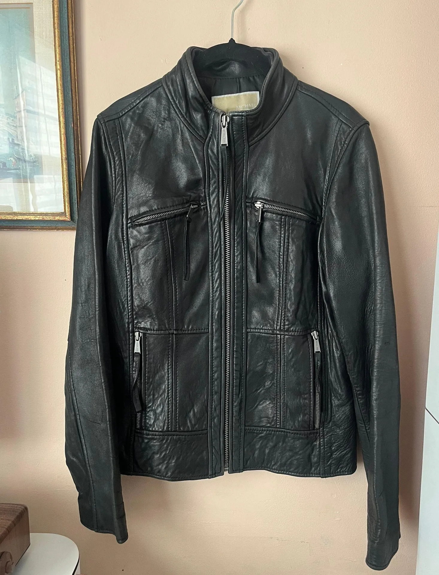 black leather bomber jacket - Image 4