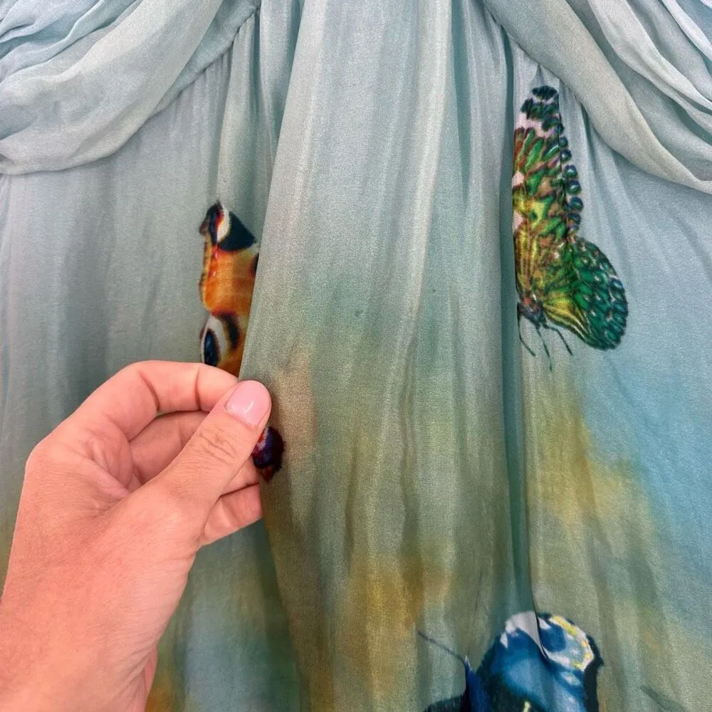 90’s Whimsical Butterfly‎ Silk Sheer Overlay FairyCore Dress Ethereal Medium Blue - Image 5