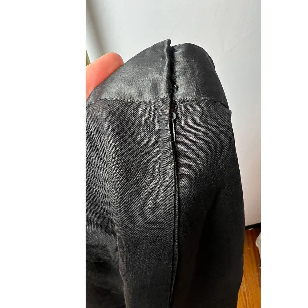 VTG Valentino Miss V Black Linen Skirt with Satin Waist Sz. 46 (US 16) - Image 8