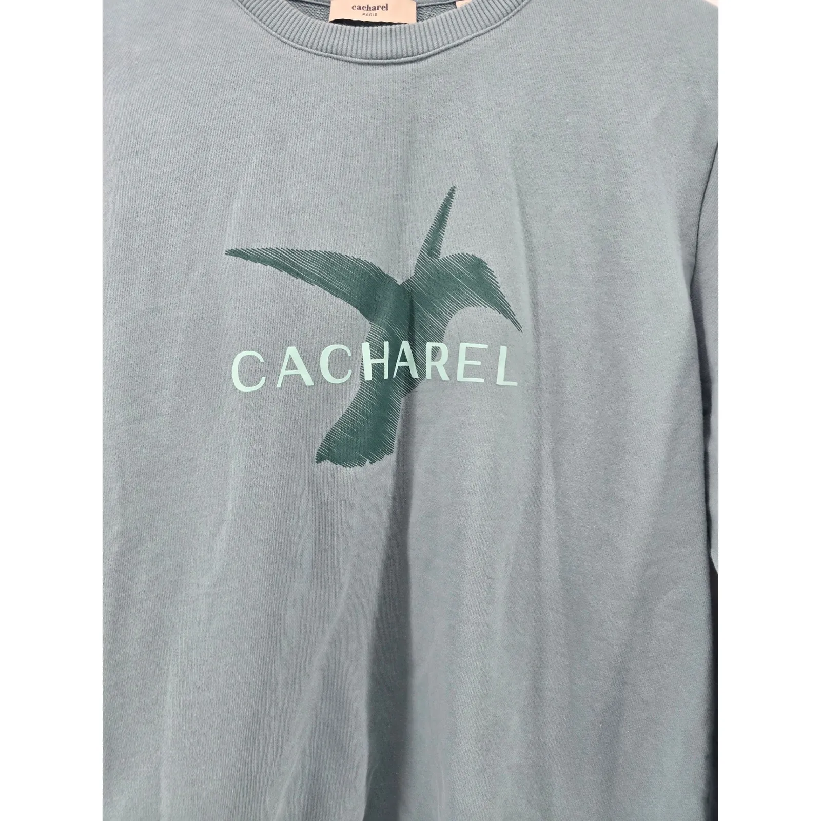 Cacharel Paris Bird Graphic Crewneck Sweatshirt Green XL Cotton - Image 2