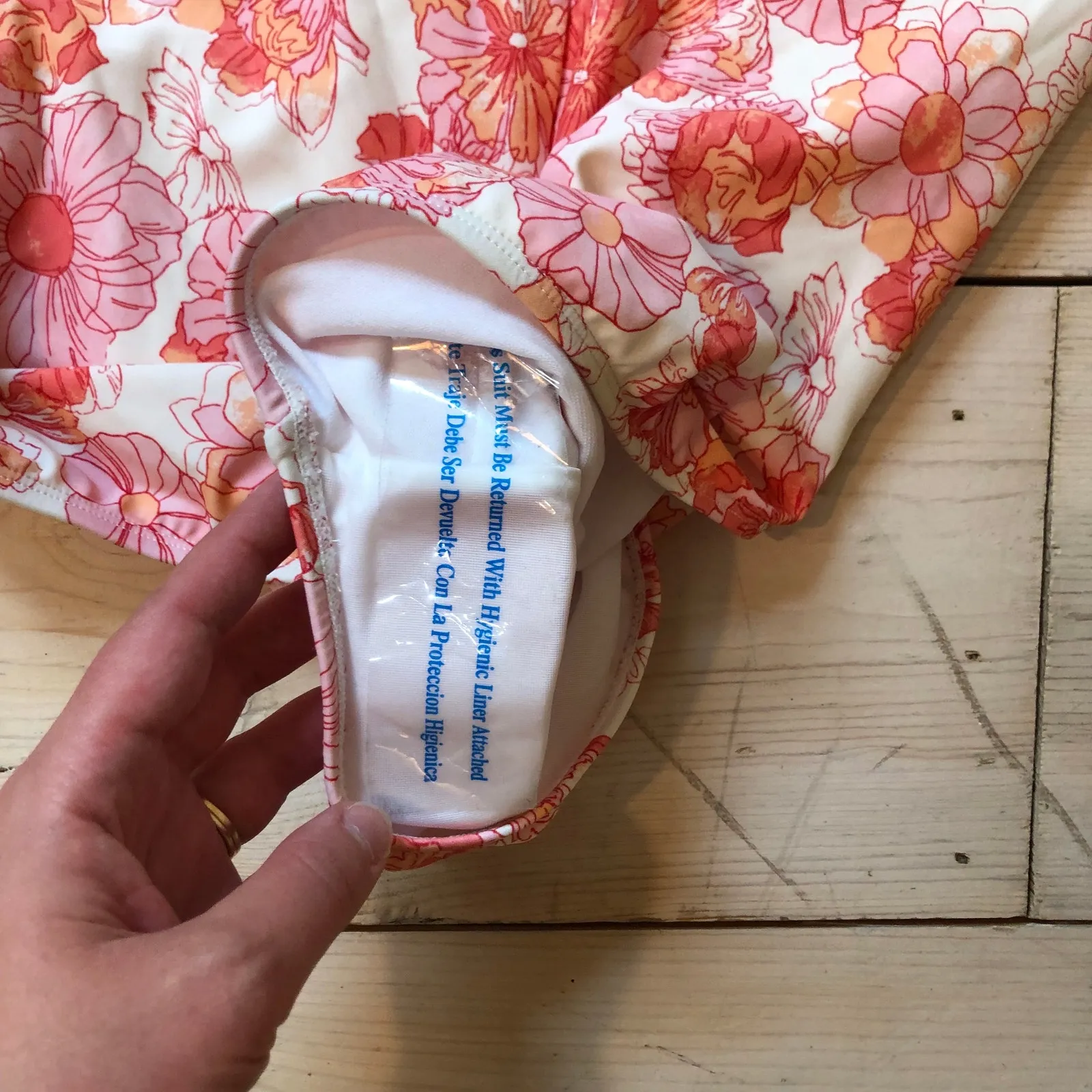 Shade & Shore NWT Women's Peach Floral Shirred Bandeau Swimsuit L (12/14) - Image 11