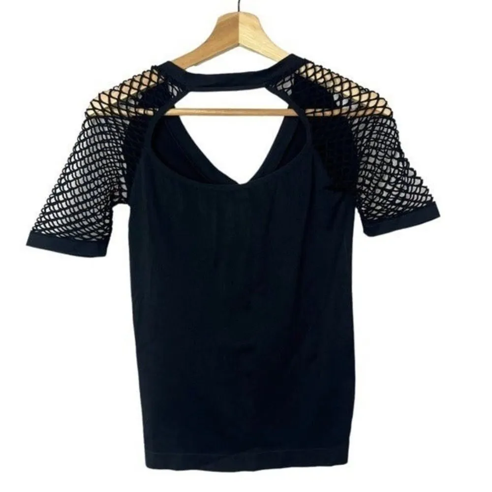 Venus Black Second Skin Mesh Sleeve Seamless Top XS - Image 2
