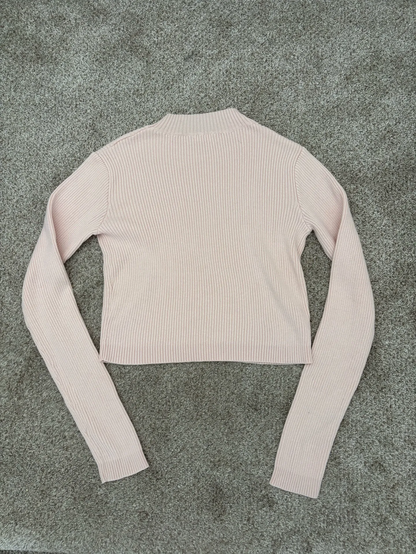 Baby Pink Brandy Melville Brett Ribbed Mock Neck Crop Sweater - Image 4